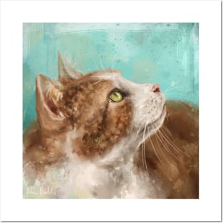 Painting of a White and Orange Cat Looking to the Side Posters and Art